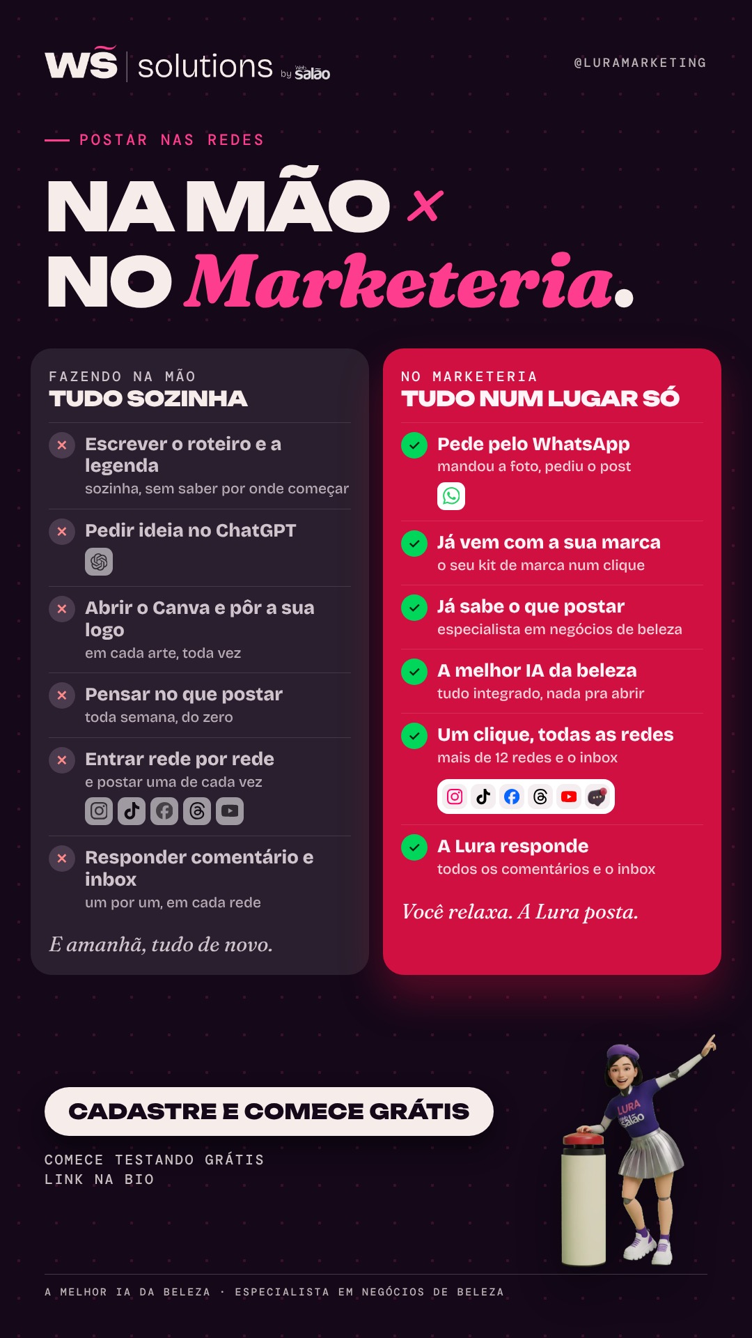 Redes sociais à mão × no Marketeria